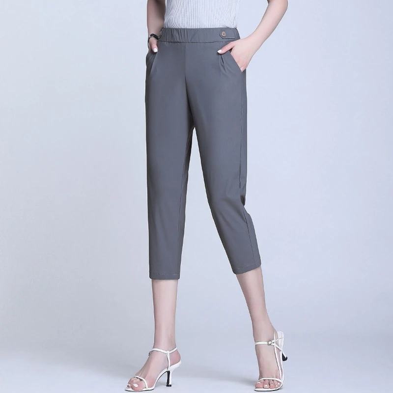 Women\'s Summer Breeches 2024 Streetwear Women Pants Female High Waist Straight Pants Capris Short Trousers Woman Clothes