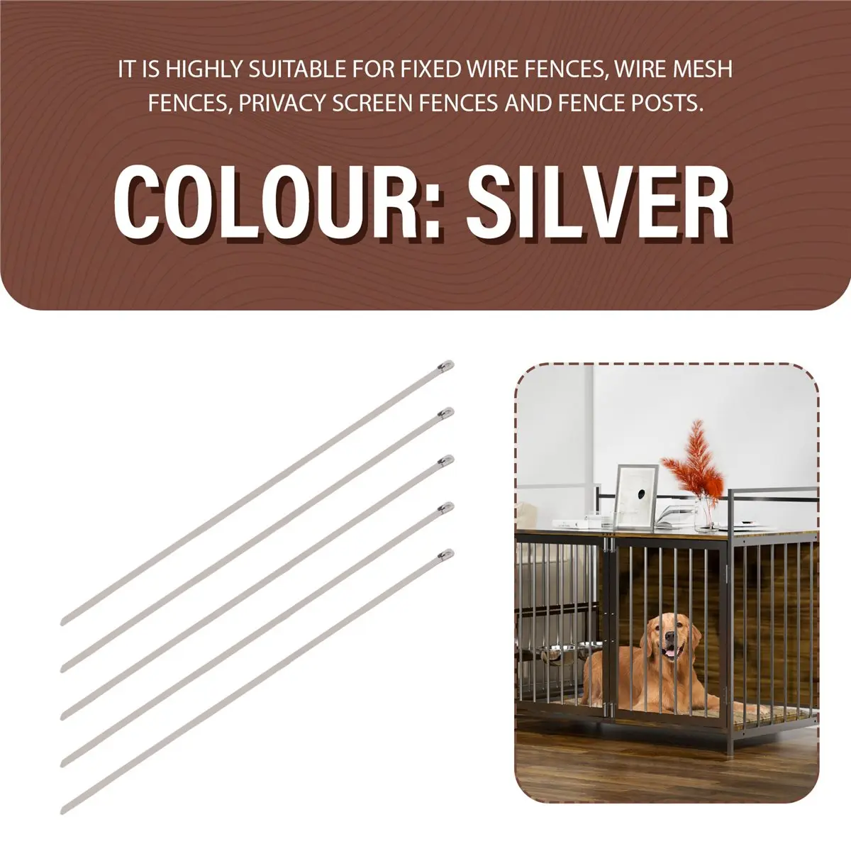 A40I 100Pcs Chain Link Fence Ties,Multi-Purpose Self-Locking Stainless Steel Zip Ties for Outdoor Garden Farm Pet Cages Fence