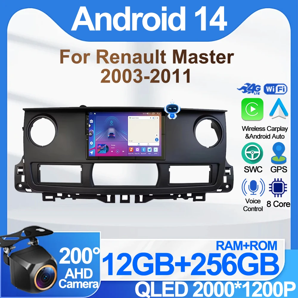 For Renault Master 2003-2011 Android 14 Car Radio Video Player Automotive Multimedia Carplay Autoradio Touch Screen No 2din DVD