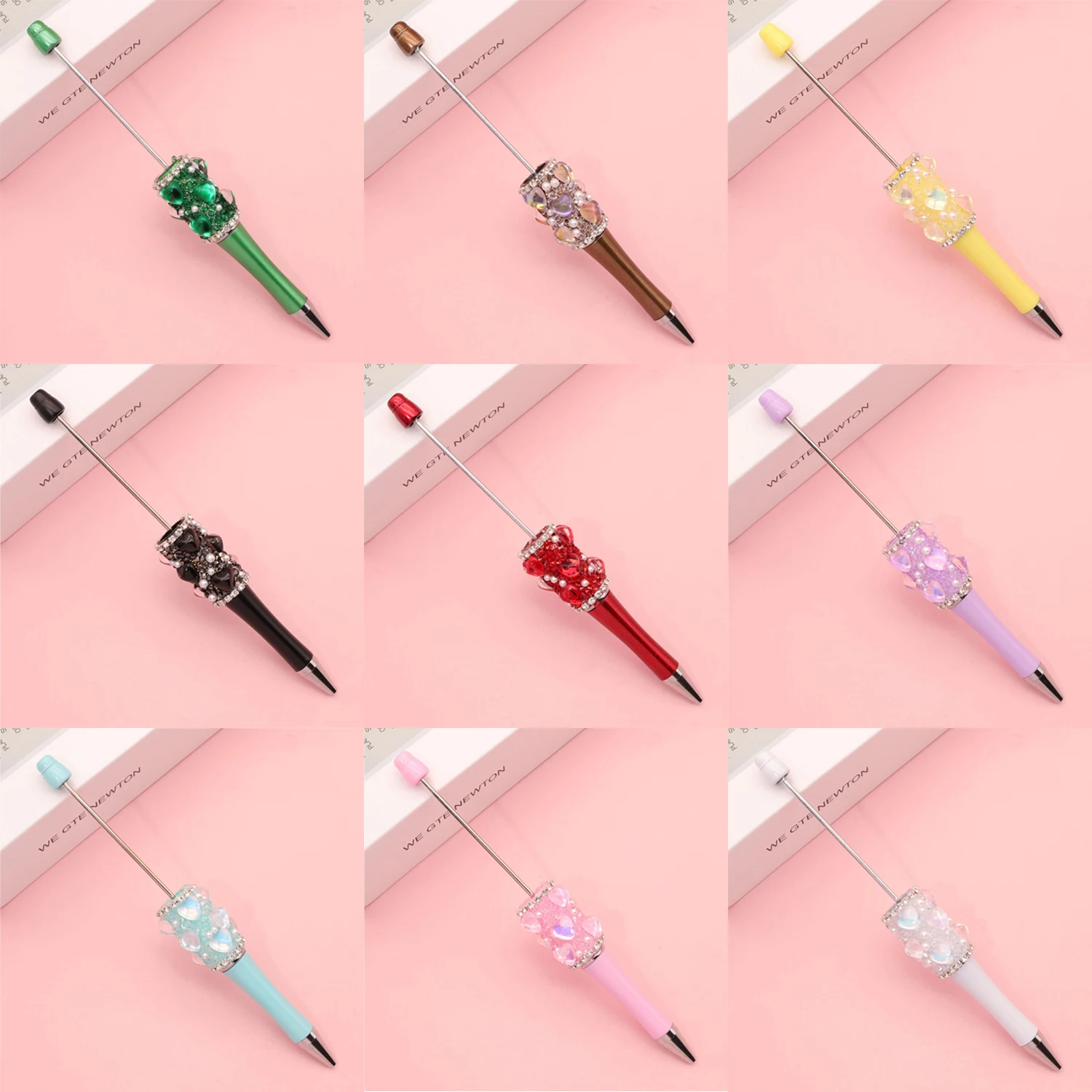 

36Pcs DIY Heart Rhinestone Bead Ballpoint Pen – Refillable Bead Pen Gift for Teens & Office Use