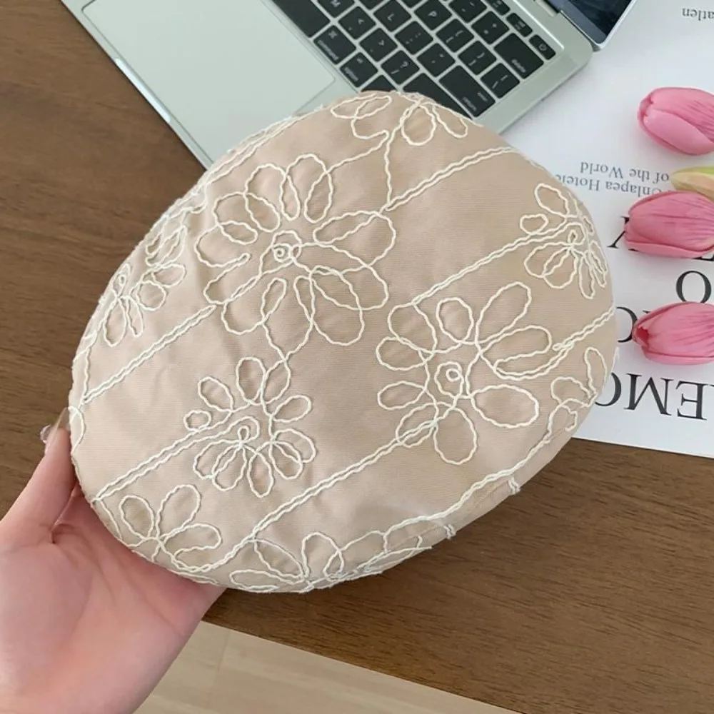 Fashion Retro Forward Cap Casual Versatile Korean Style Beret Flower Embroidery Sweet Spicy British Hat For Lady Girl