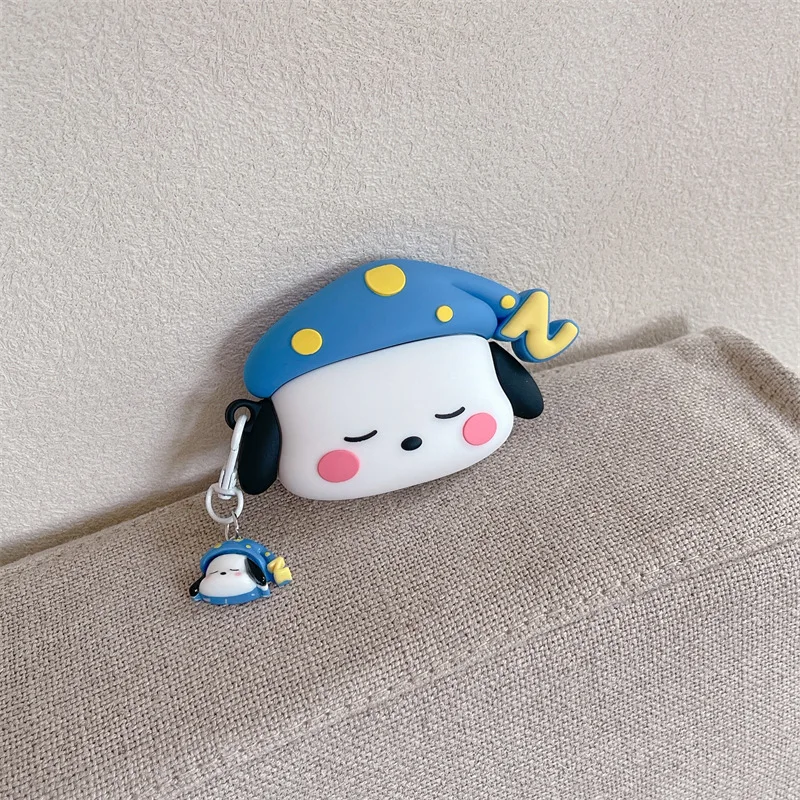 Simpatico cappello da notte custodia per Pochacco per Airpods Pro 2, custodia protettiva morbida per auricolari per Airpods 3/Airpods 1 2 con portachiavi uomo bambino