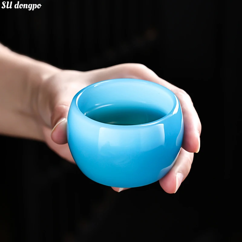 Ice Blue Jade Porcelain Tea Cup Azure Glass Chinese Wine Cup Dark Blue Wisdom Cup Kungfu Tea Cup Set Healthy Tea Set