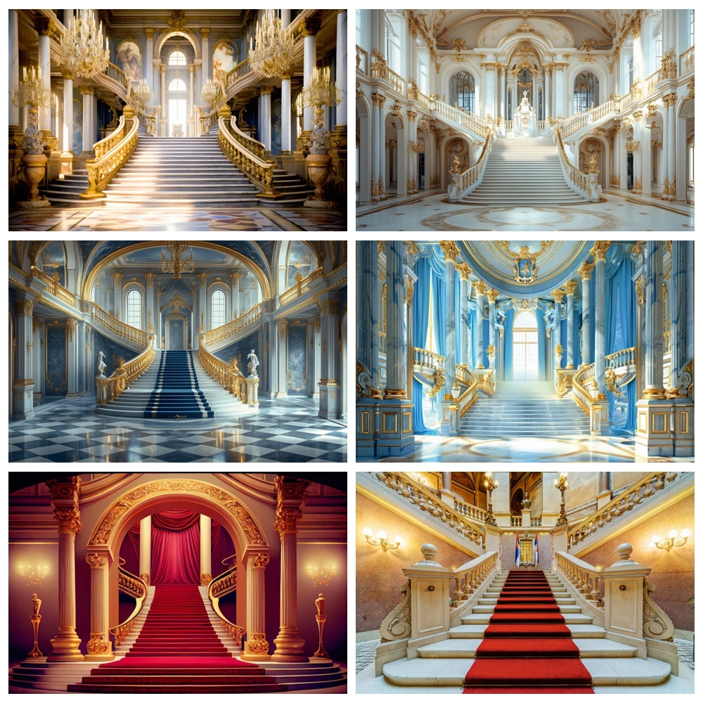 Luxe Paleis Fotografie Achtergrond Retro Kasteel Feestzaal Binnenmuur Bruid Bruiloft Volwassen Verjaardagsfeestje Achtergrond Prop