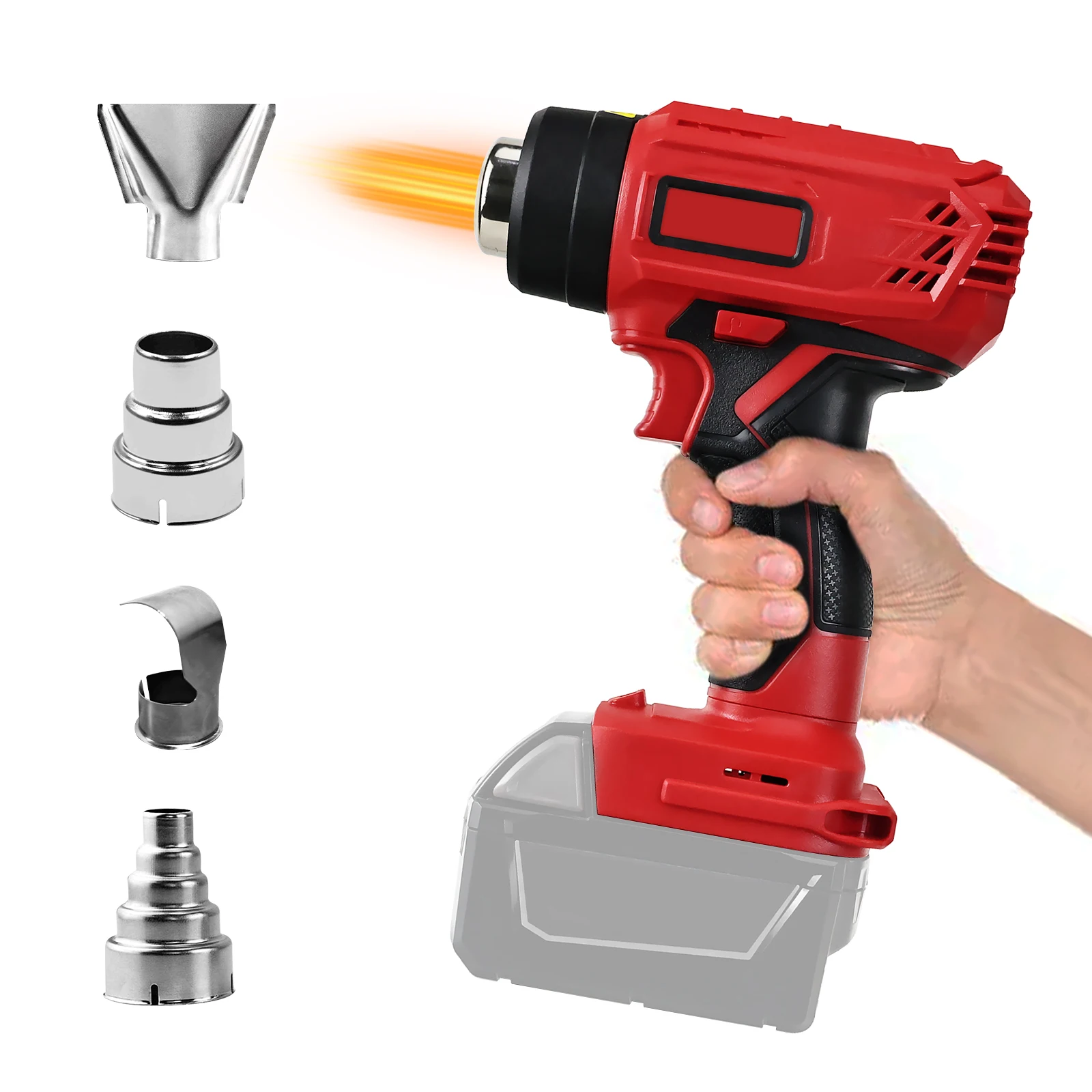 Cordless Electric Heat Gun Fit for Milwaukee 18V Battery with 4 Nozzles Heat Shrink Wrapping Handheld Hot Air Gun (No Battery)