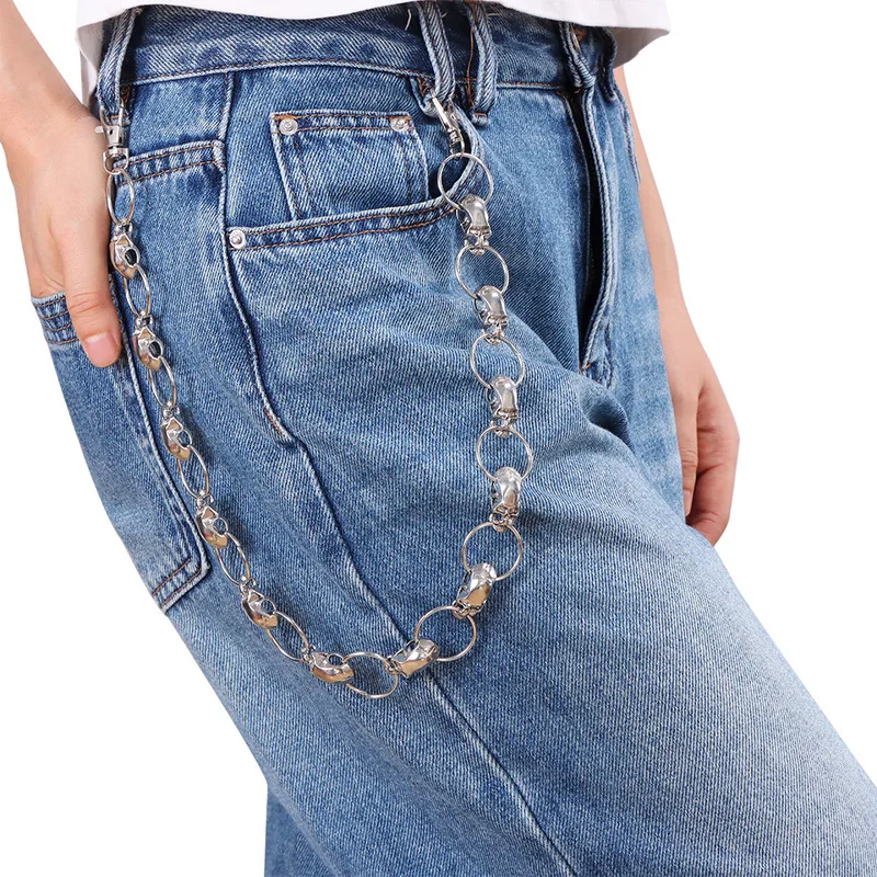 Silver Skull Ring Link Pants Chain Gothic Punk Waist Chain Unisex Rock Street Style Jeans Keychain Cool Outfit Hanging Ornament
