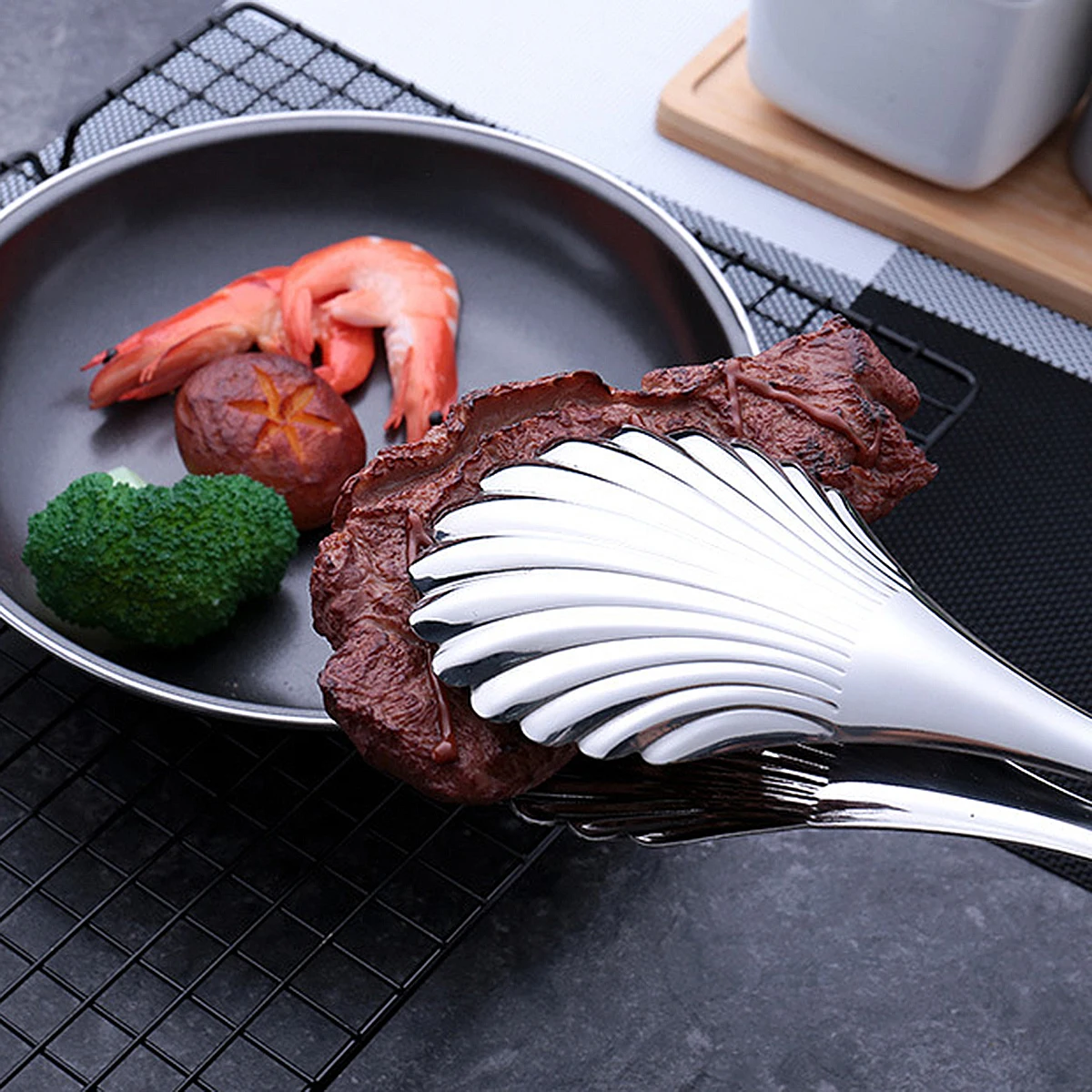 

Food Tong Stainless Steel Premium Kitchen Serving Clip for Steak Bread Bbq Salad Chicken Secure Heat Resistant