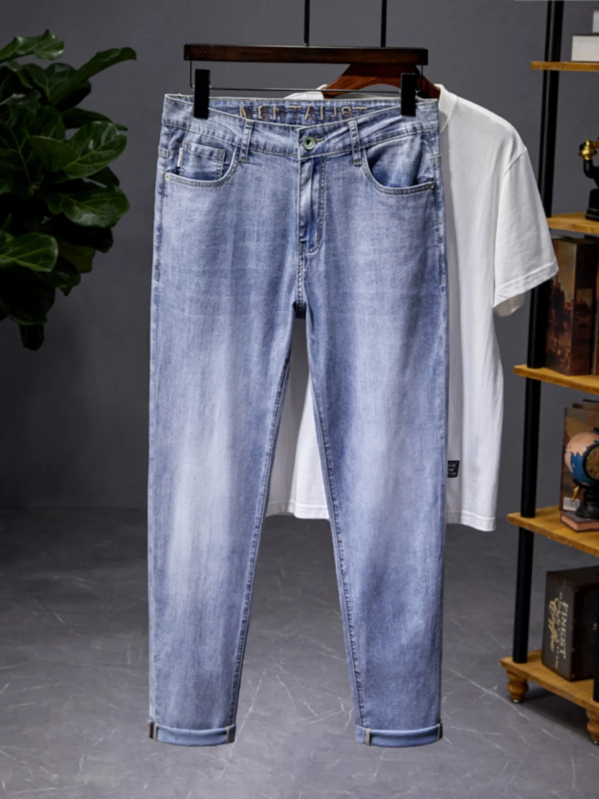 

Summer Thin Men's Premium Slim Straight Stretch Cool Feeling Casual Long Jeans ular Straight Tube Elastic Jeans