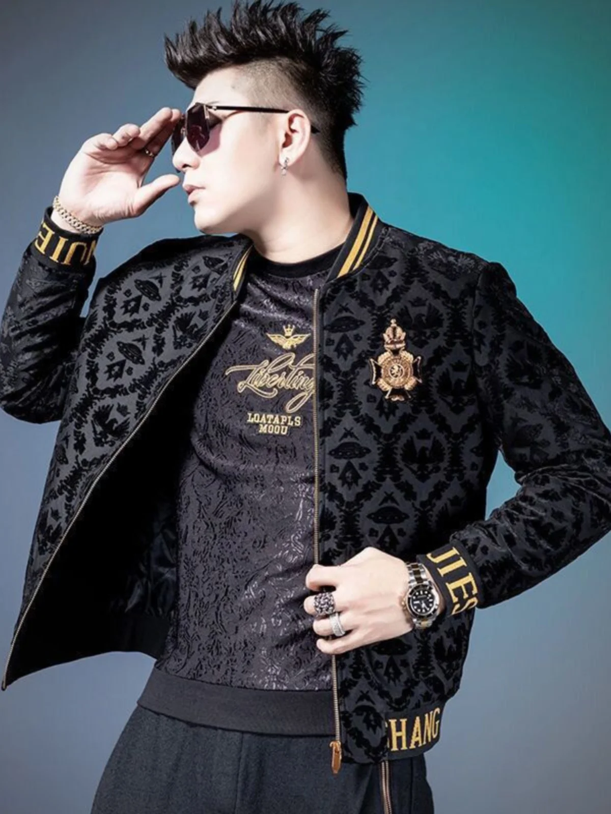 ZhanChao Men's Slim Fit Casual Jacket Lightweight Luxury Fleece Lined Embroidered Badge Spring Autumn Outerwear Coat