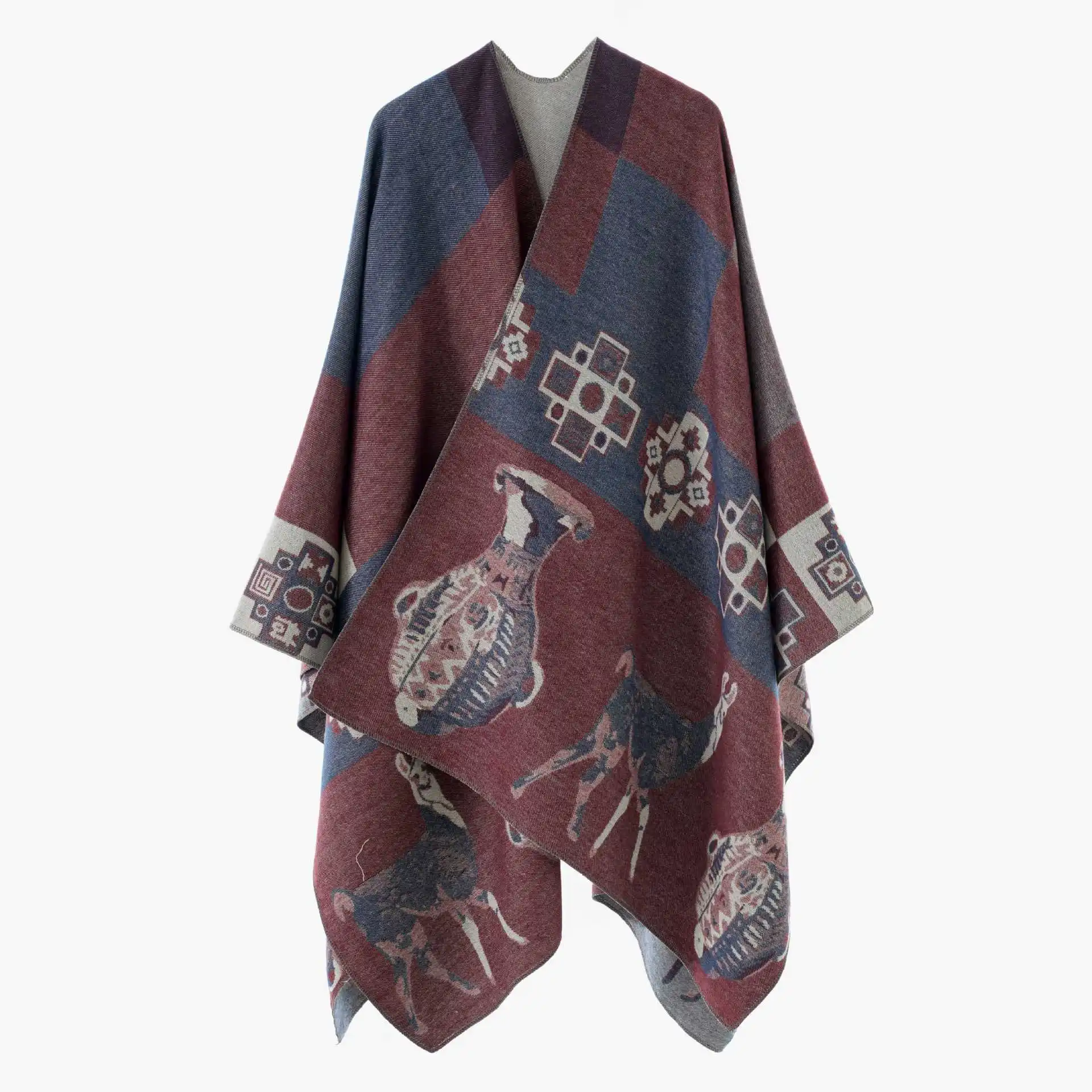 Thickened Double-sided Fake Cashmere Shoulder Shawl Cactus Patterned Women's Fashion OL Style Warm Winter Spring Autumn