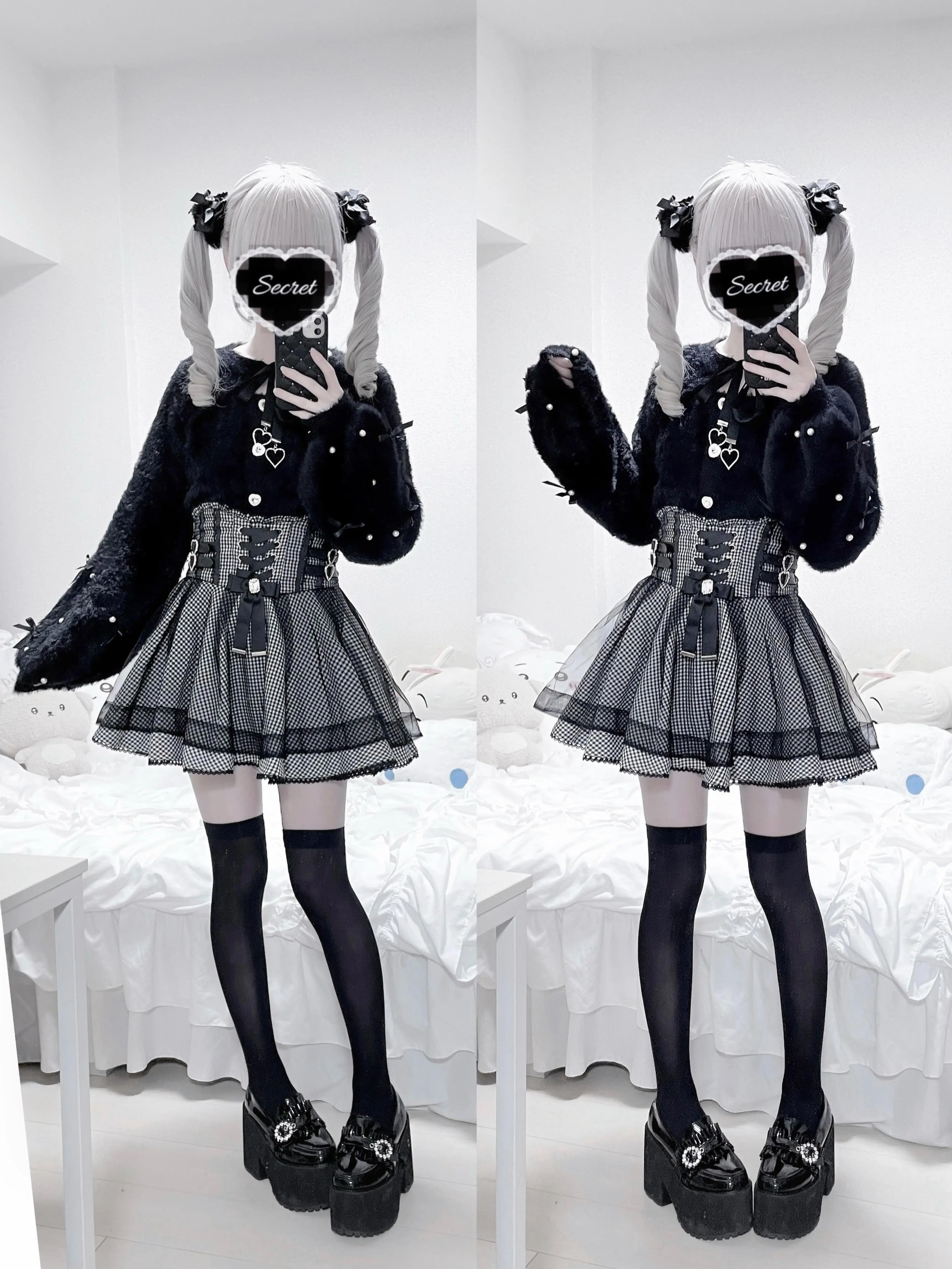 High Waist Plaid  Skirt Women's Inner Wear Short Skirt Autumn Winter Polyester Fiber A-Line Skirt Dark Style Bowed