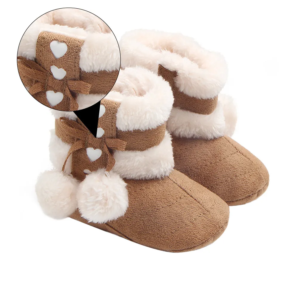 

1 пара теплых хлопковых детских ботинок, рождественские зимние пинетки с бантом, удобные для новорожденных и малышей, для дома и улицы