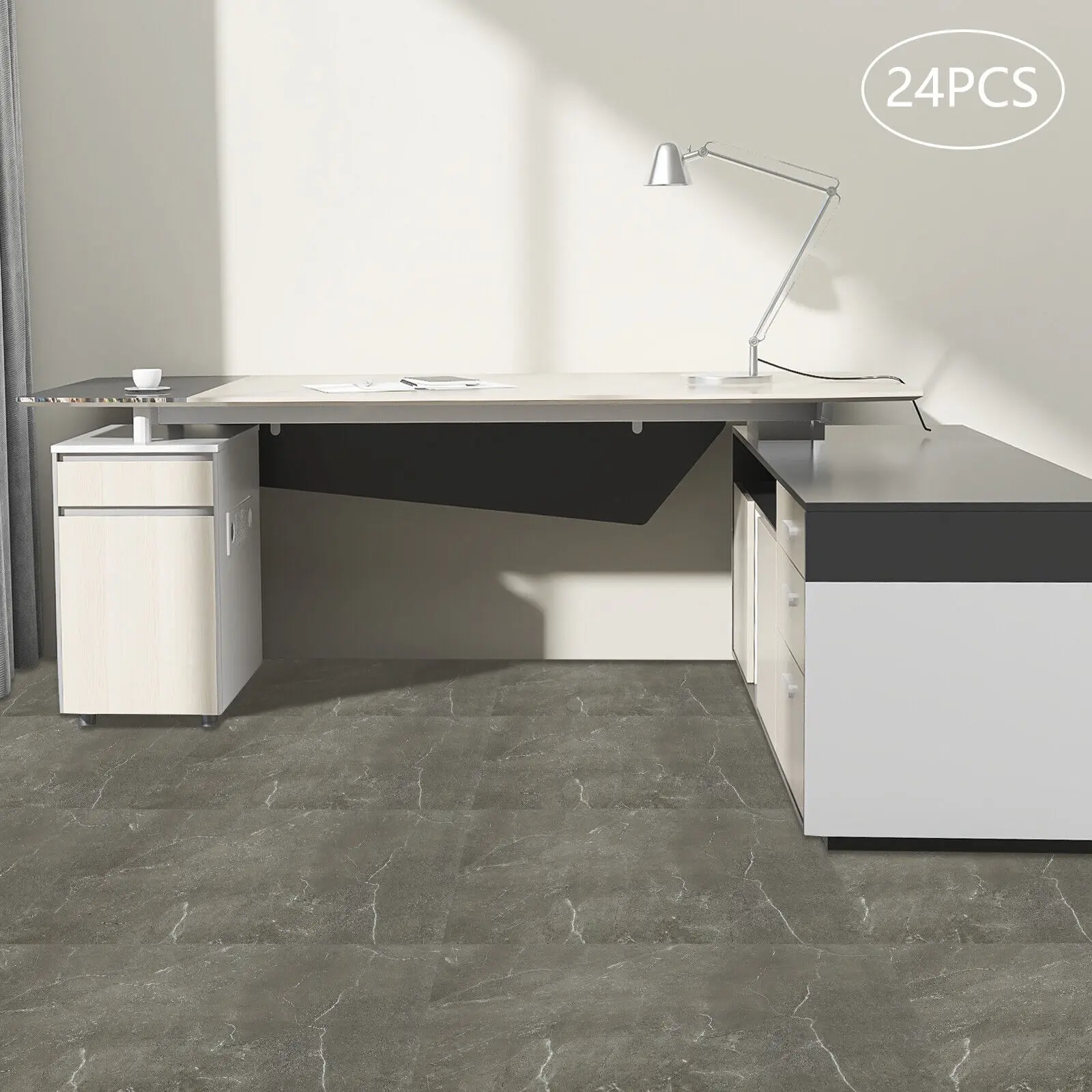 24 قطعة من بلاط الأرضيات البلاستيكية ذاتية اللصق مقاس 60 × 30 سم للأرضيات المتشابكة للمطبخ الداخلي