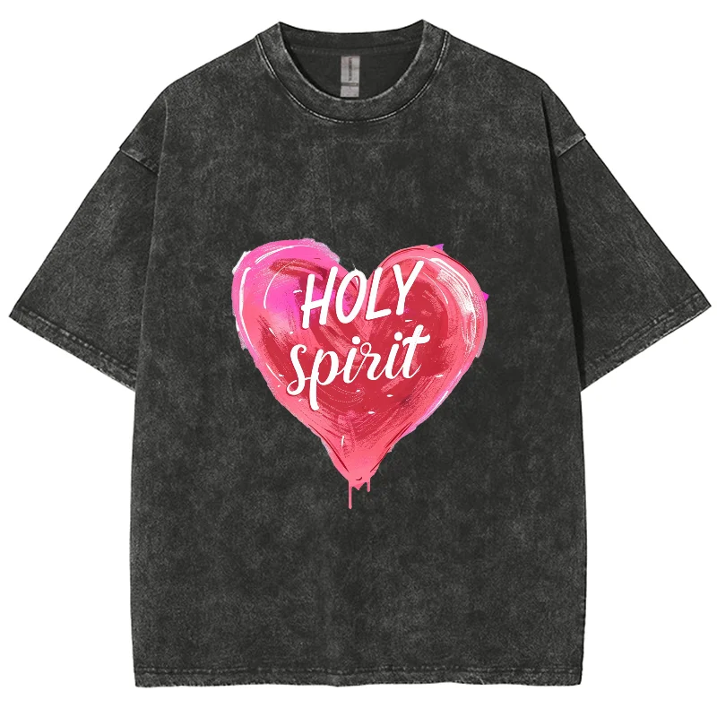 

Holy Spirit Y2k Washed Short Sleeve T Shirt, Cartoon Creative Printed Unisex Vintage Streetwear New Fashion Casual Tee Plus-Size