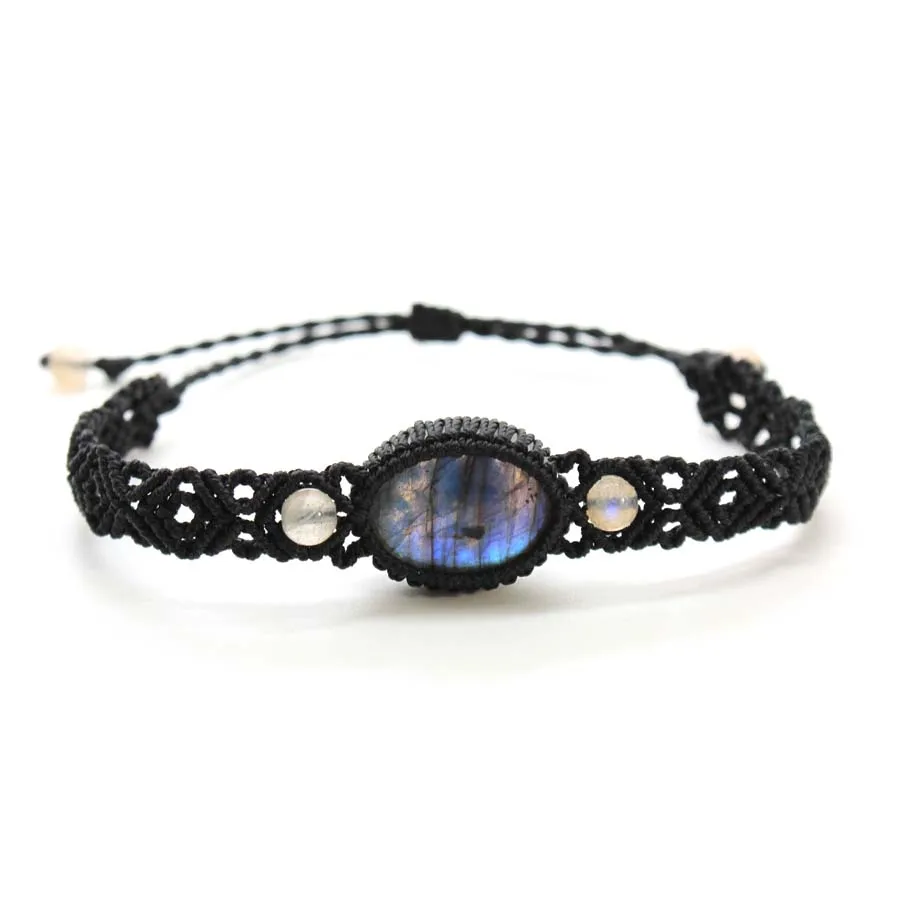 

Handmade Braided Macrame Labradorite Crystal Stone Bracelets For Women Girl Natural Spectrolie Weave Adjustable Bracelet Jewelry