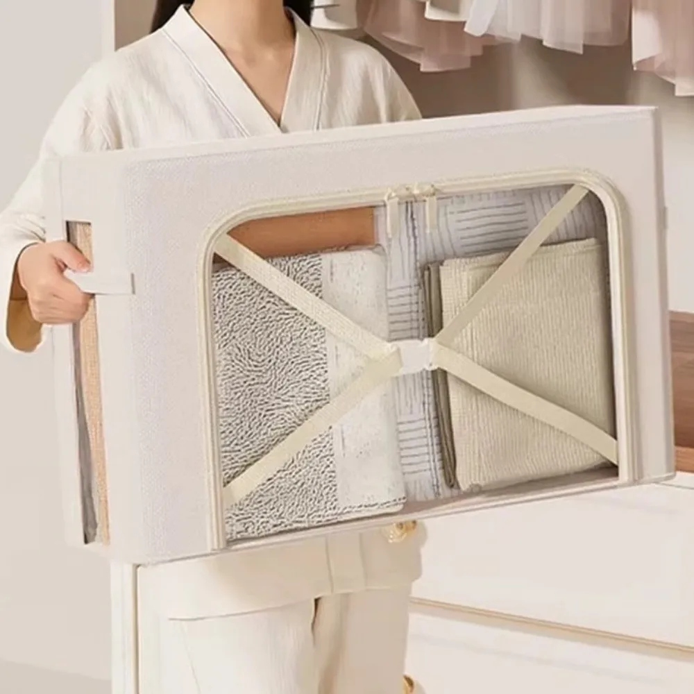 Oxford Fabric Narrow Steel Frame Storage Bins Large Capacity Visible Window Quilt Blanket Storage Container Waterproof