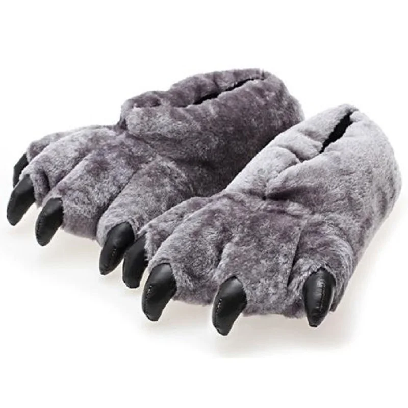 Unisex rozmiar 35-43 wsuwane kapcie z łapą niedźwiedzia kobiety mężczyźni grube futro z pazurów zwierząt puszyste buty do wnętrz designerskie obuwie męskie