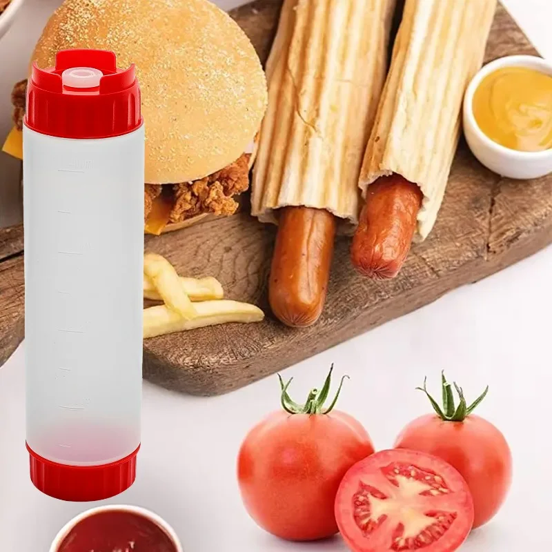 1/3x زجاجات صلصة مزدوجة الرأس 16 أوقية زجاجات ضغط بلاستيكية سعة كبيرة محمولة الطماطم الصيد موزع المطبخ نزهة طباخ