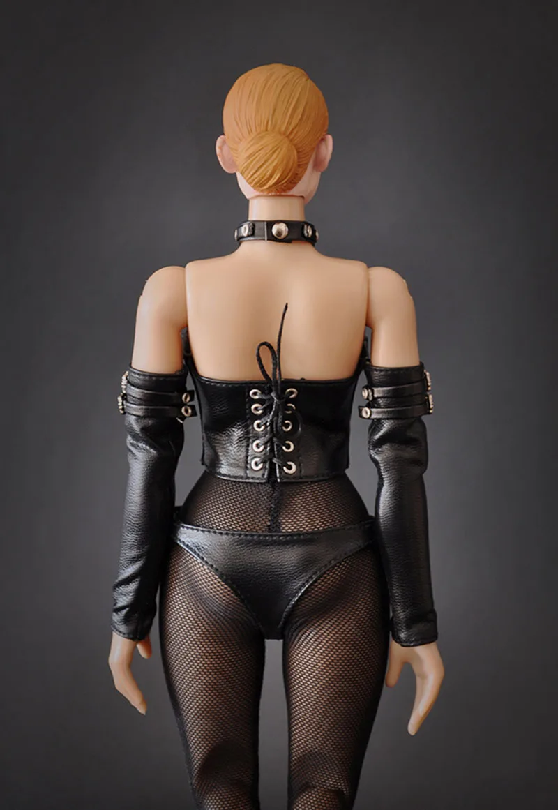 Sujetador de cuero de soldado gótico para mujer, medias largas transparentes, anillo de cuello Sexy, tubo de pecho envuelto, modelo de figura de acción de 12 ", 1/6
