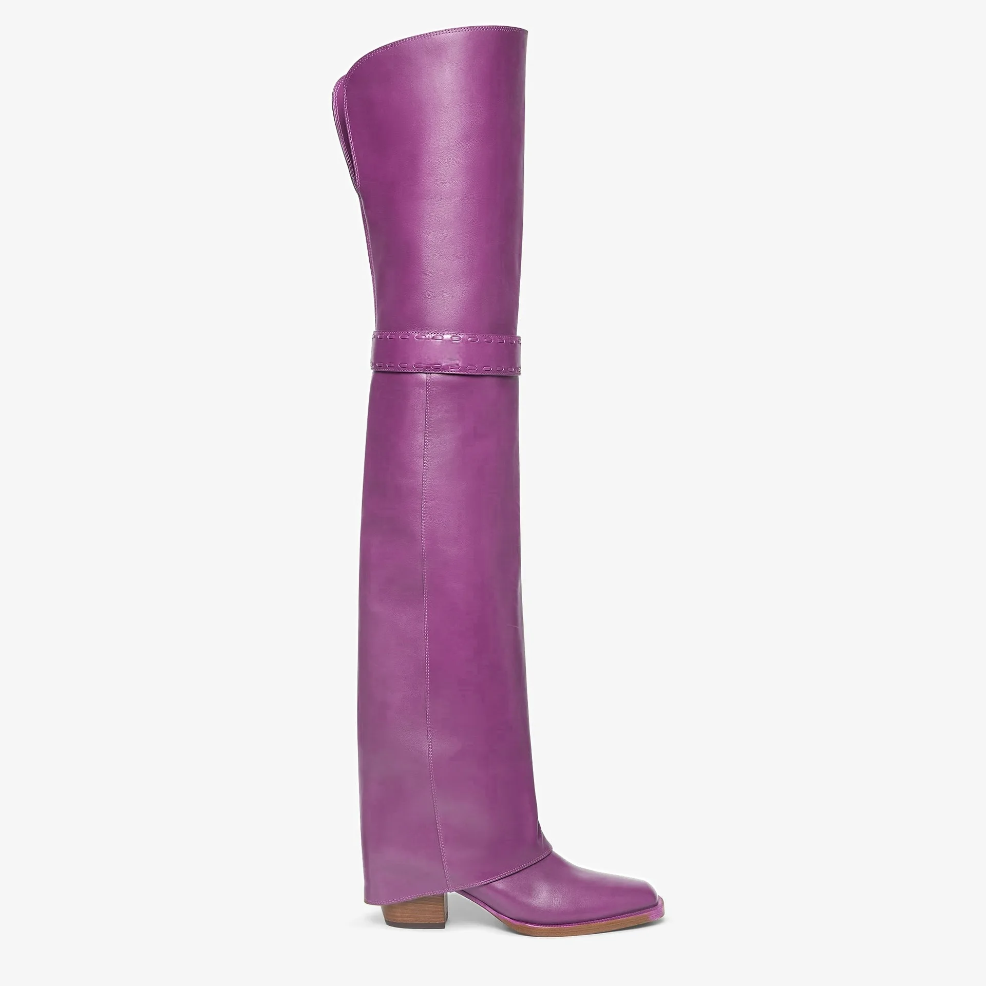 2024 Winter New in Women\'s Green/Black Leather Over Knee High Boots Chunky Heel Sexy Thigh Boot Luxury Designer Party Shoes