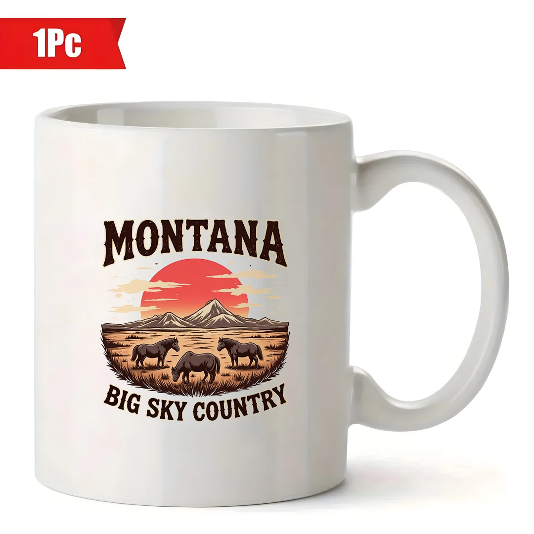 11온스 서부 테마 머그컵 + 몬타나 선셋 프레리 페인팅 크리스마스 홈 & 오피스 컵 고급 선물