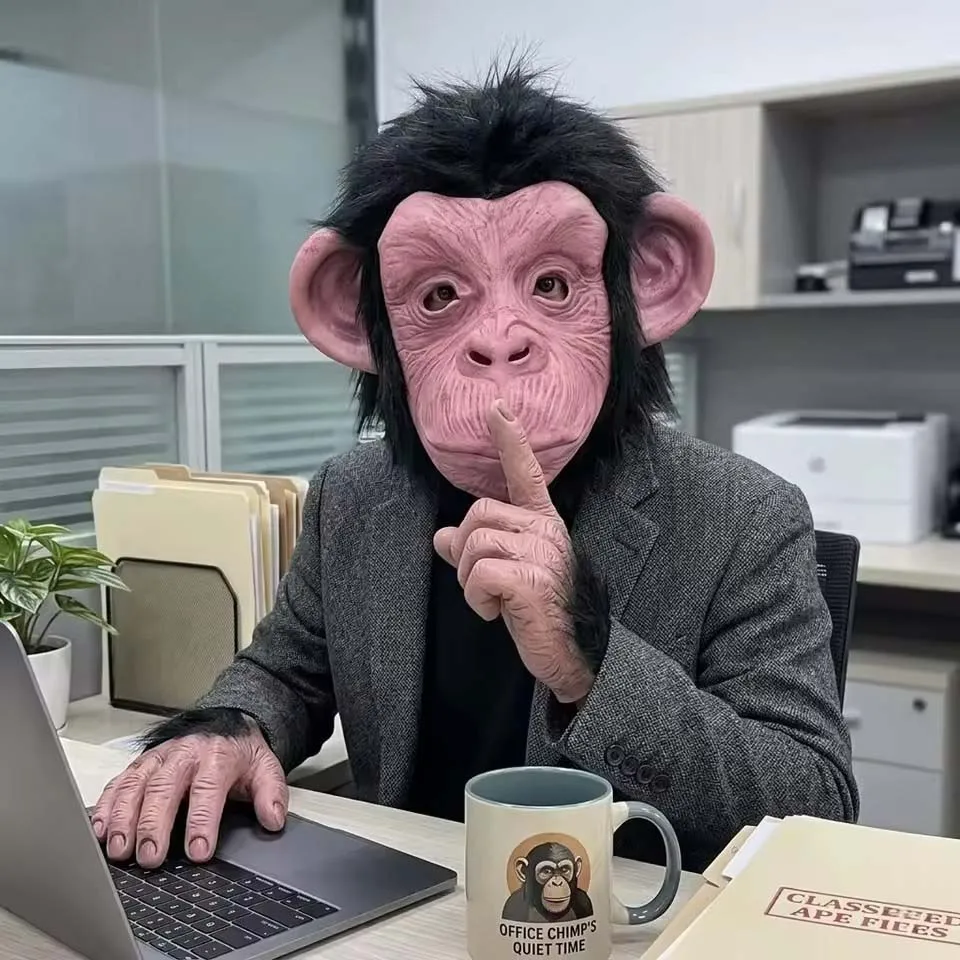 Black Hair Latex Gorilla Mask Full Face Ape Headgear Latex Monkey Face for Halloween Cosplay Funny Animal Props