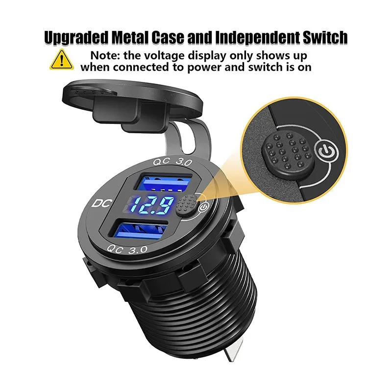 

Автомобильное зарядное устройство с двумя USB-портами и переключателем включения/выключения, адаптер быстрого зарядного устройства из алюминиевого сплава, аксессуар для быстрой зарядки автомобиля 3.0 для телефона