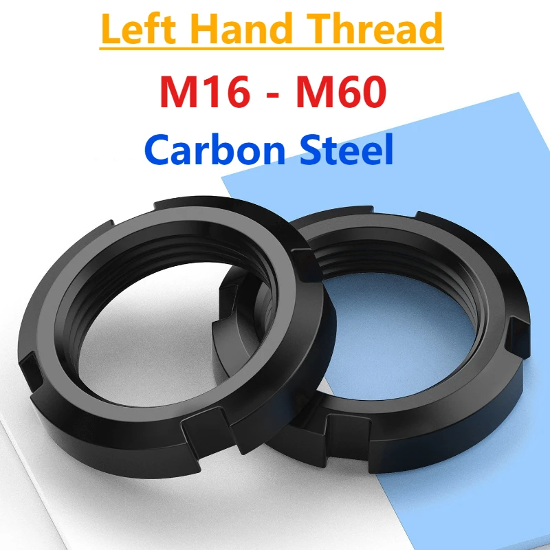 1-5pcs M16 M18 M20 M22 M24 M25 M27~M60 GB812 Black Carbon Steel Slotted Round Nut Four Slot Nuts Round Precision Locknut
