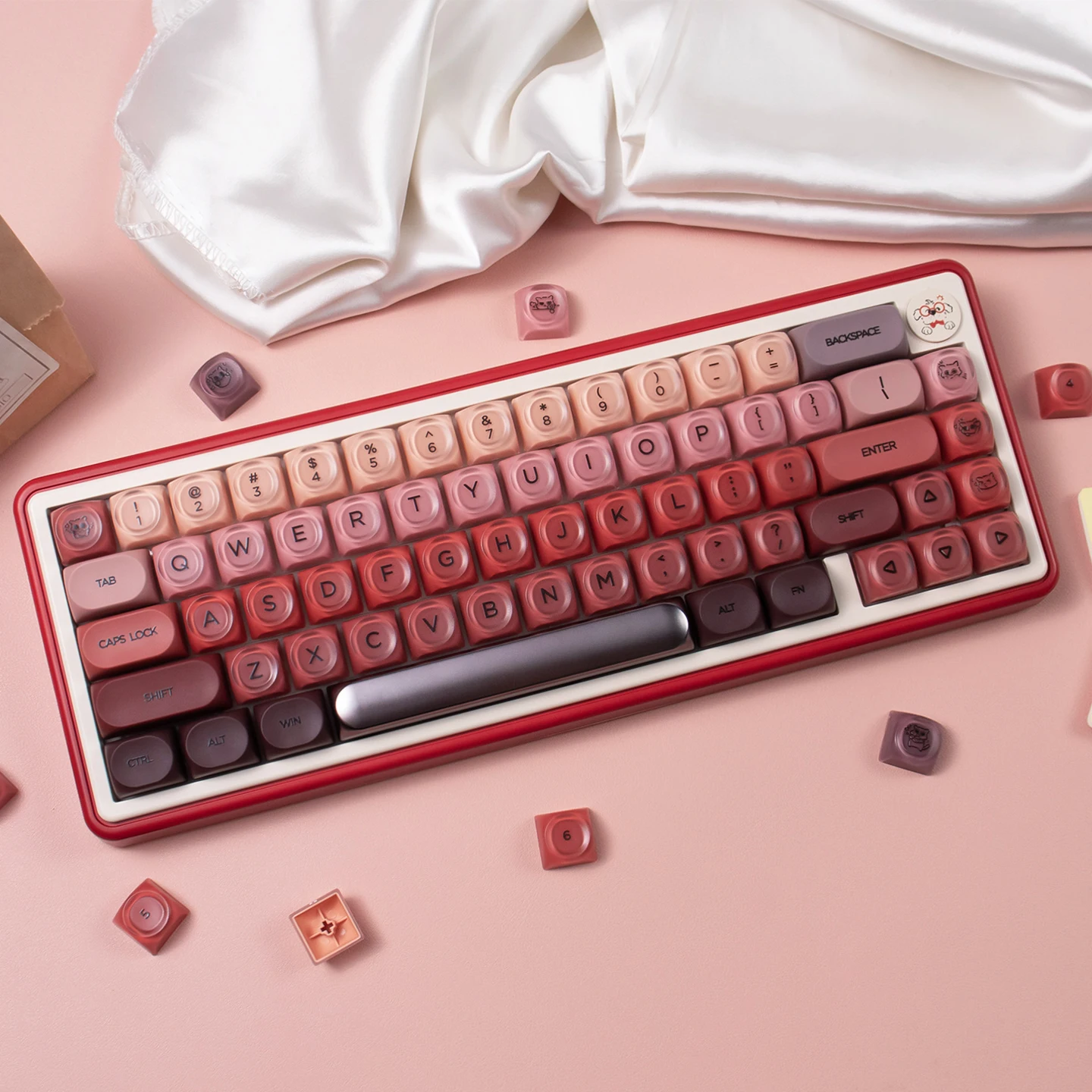 132 Keys Lipstick theme Keycaps HOA Profile PBT+PC Round Red Cute Keycap Sets For MX Mechanical Keyboard Kit