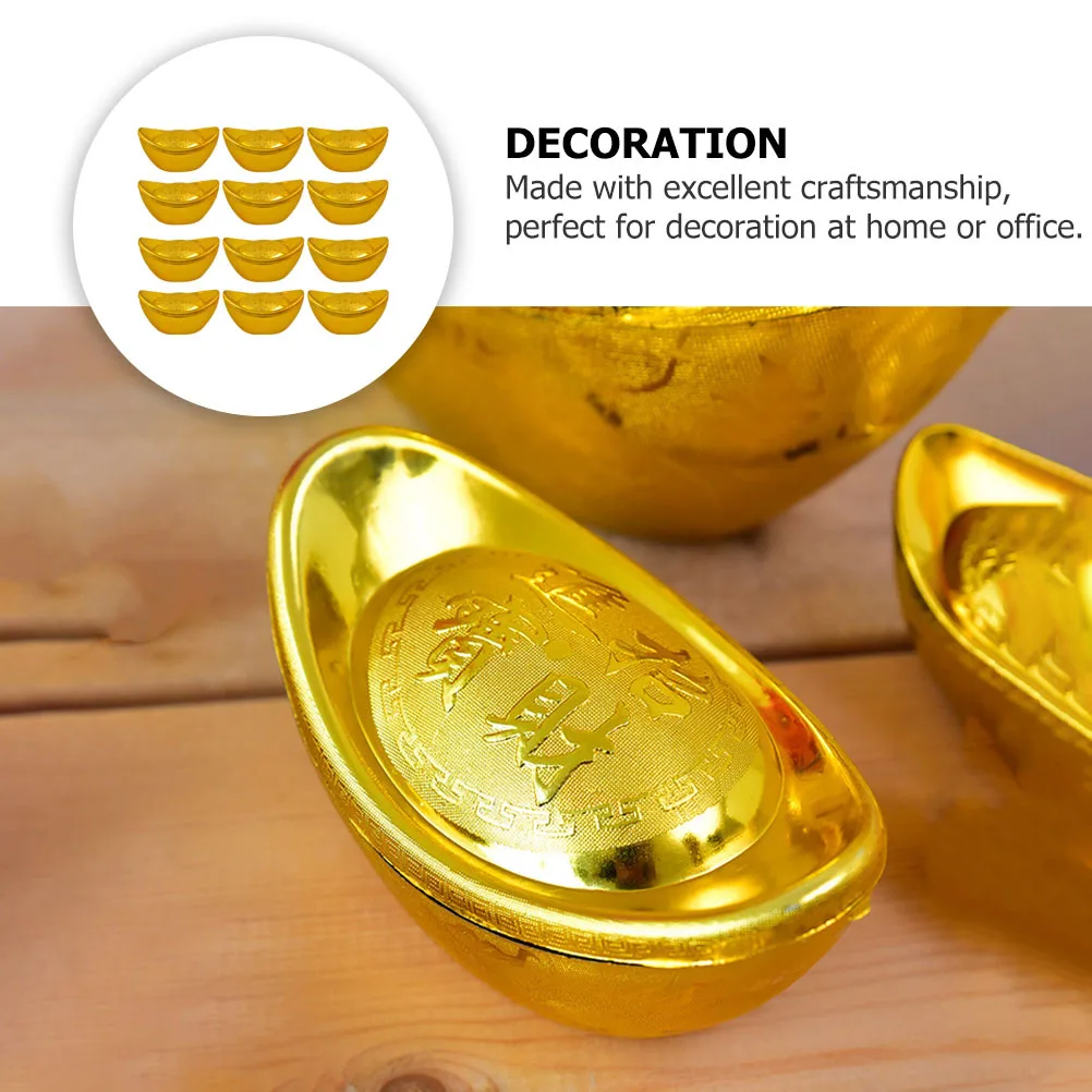 

12Pcs Gold Ingot Simulation Decorative Ornaments Plastic Desktop Decor Home Office Festival Party Supplies Gold Ingot