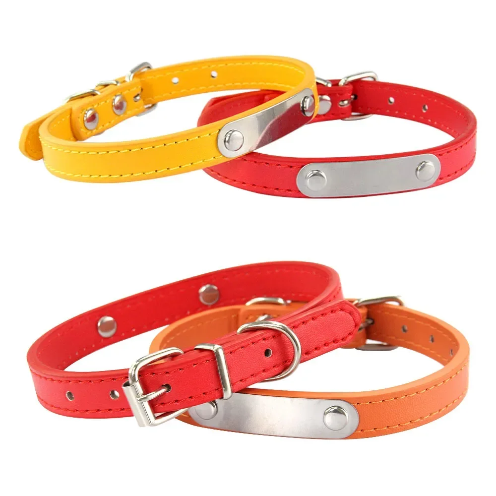 Collar personalizado con nombre tallado para perro, Collar de cuero PU sólido de 16 colores para perros pequeños, medianos y grandes, accesorios