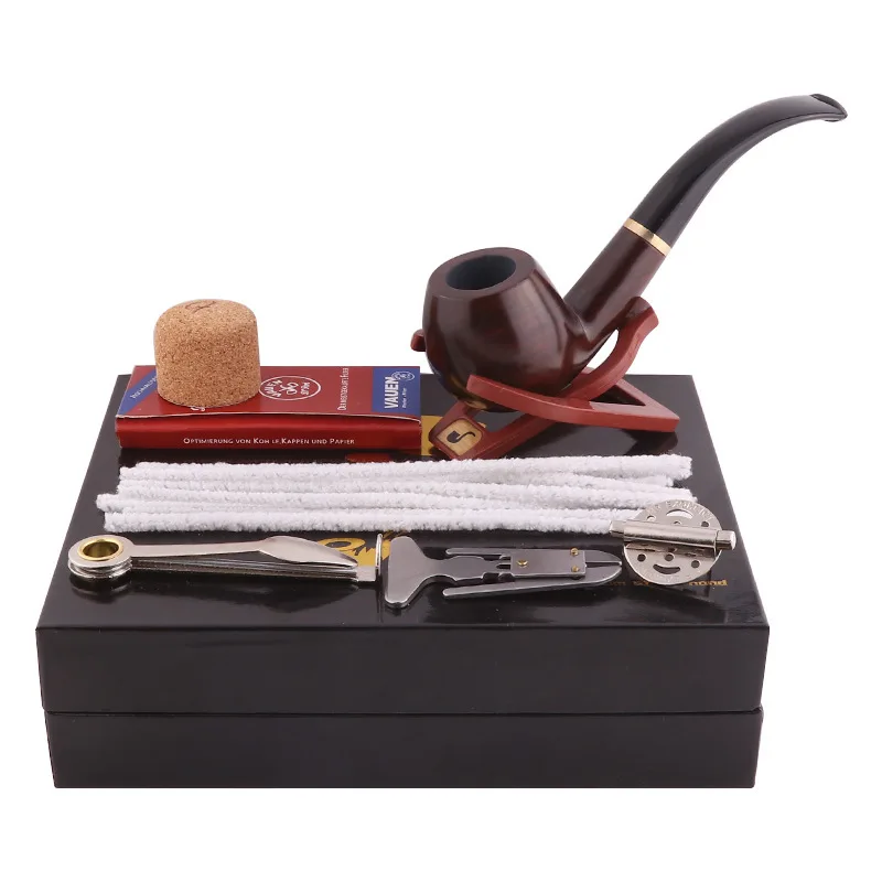 1Set Smoking Ebony Pipe With Smoke Tools Pipe Rack Aluminium Storage Box Cigarette Accessories Tobacco Herb For Smoking