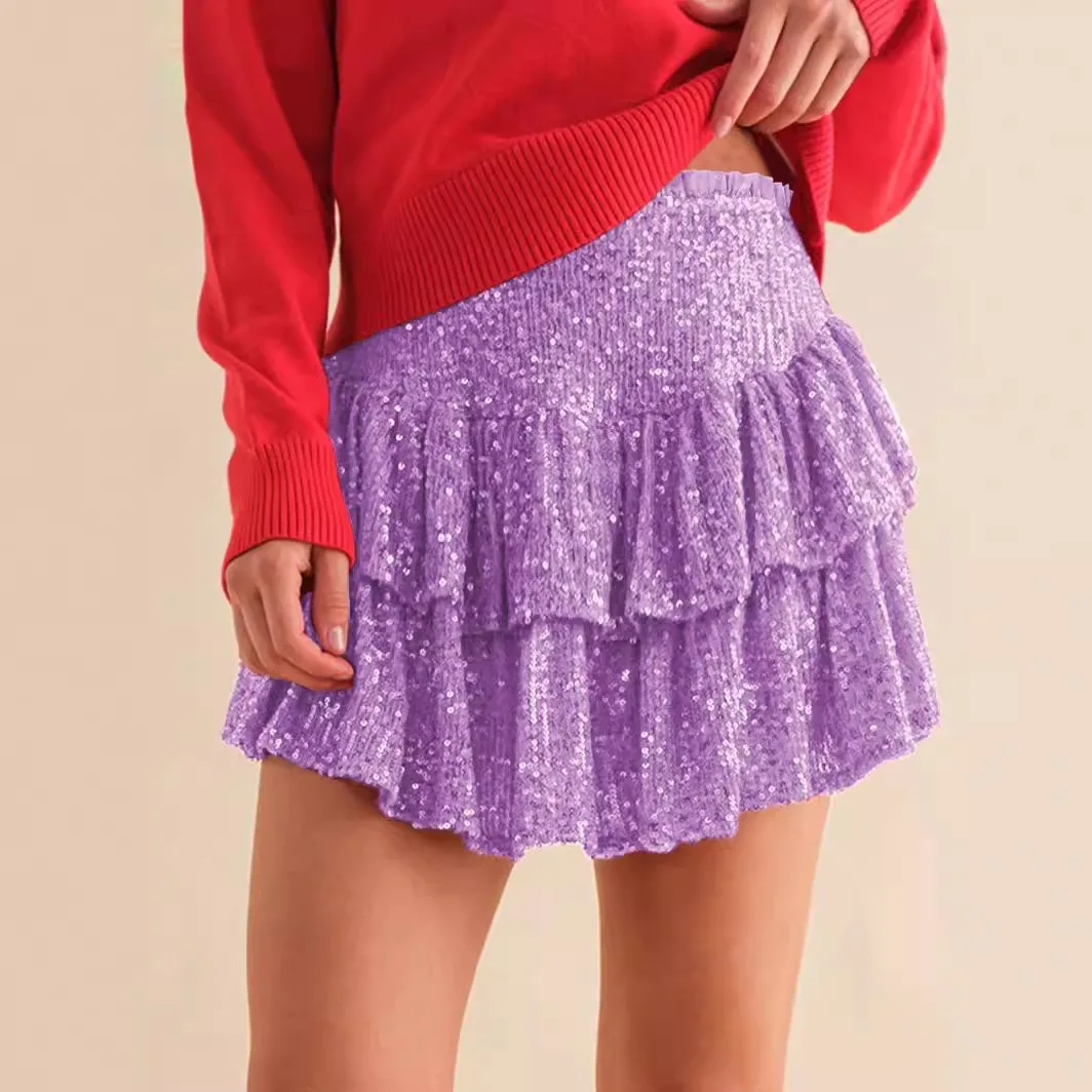 Seksowna spódnica z cekinami, z wysokim stanem, plisowana, modna, jesienna, transgraniczna spódnica z perłami, długość do kolan.