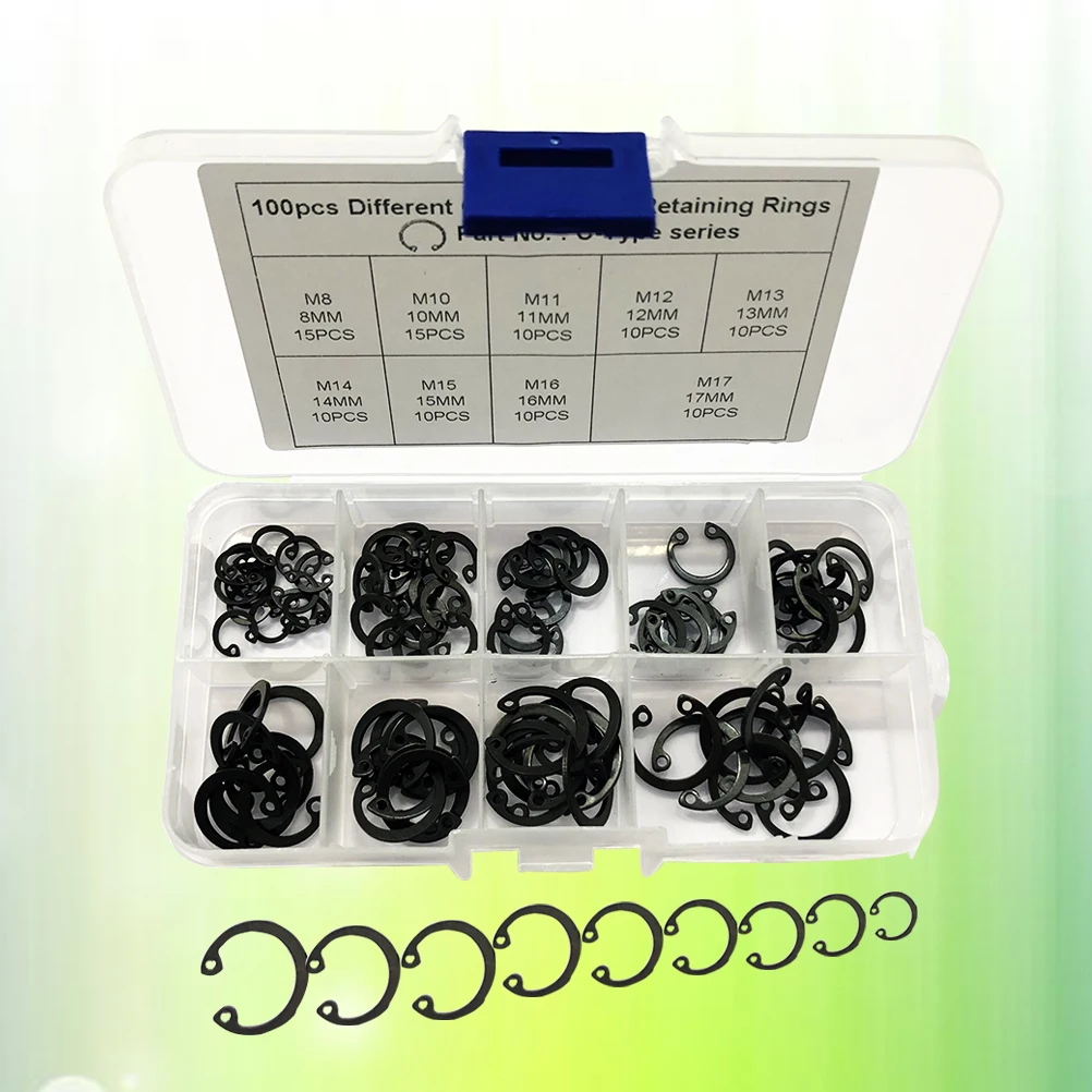 

100 in 1 65 Mn Carbon Steel Universal Snap Rings Set for Automotive Industrial Equipment Machinery Hobbies (Black)