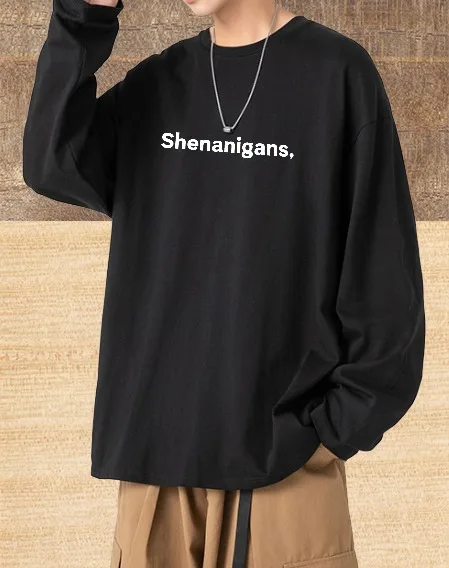 

Футболка мужская осенний топ Хип-хоп с длинным рукавом Графическая футболка Shenanigans Text Хип-хоп High Street Футболка с принтом Спортивная мужская спортивная одежда
