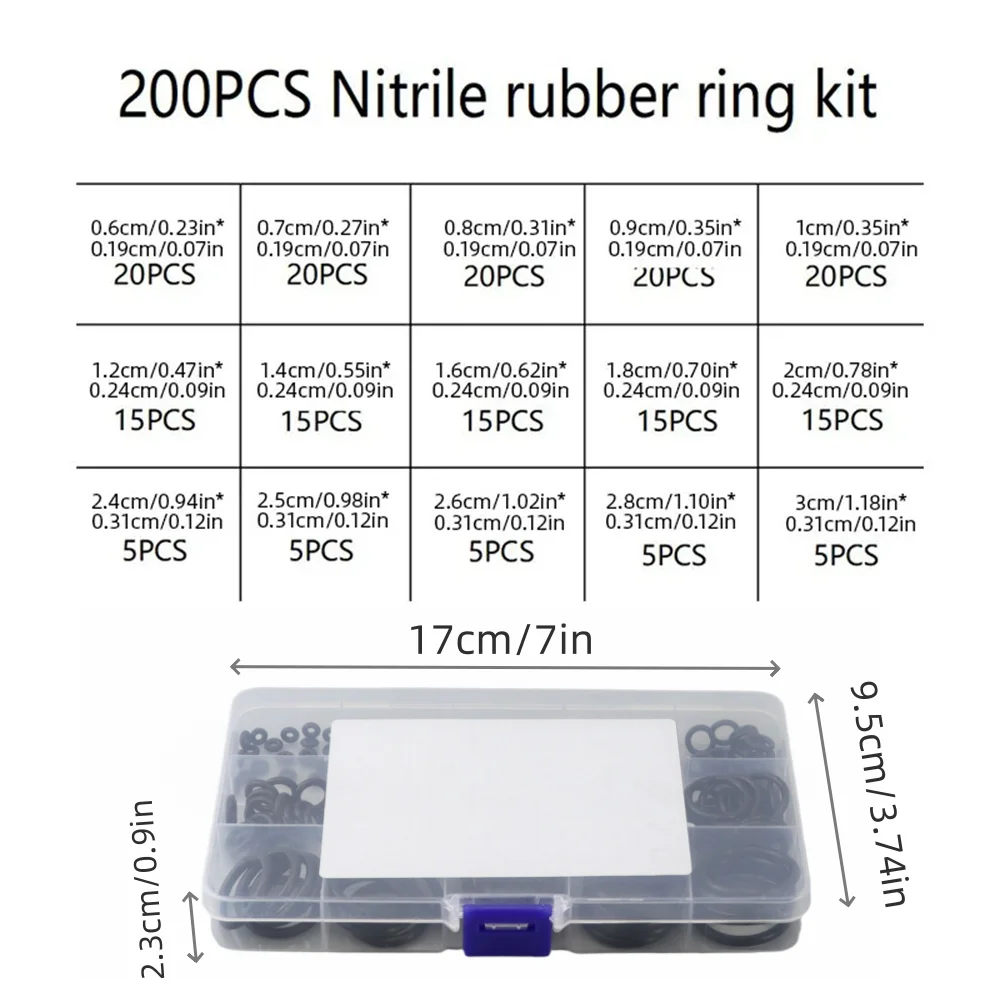 200pcs Rubber O-rings for Faucet, Hose, Valve, Water & Oil Proof Seals, Washer Combo Set, Universal Plumbing Accessories