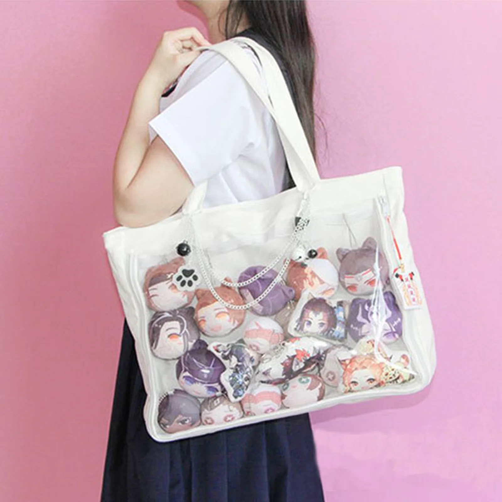 Cute Ita Shoulder Bag com PVC Transparente, Canvas Bag para Display, Cosplay e Uso Diário