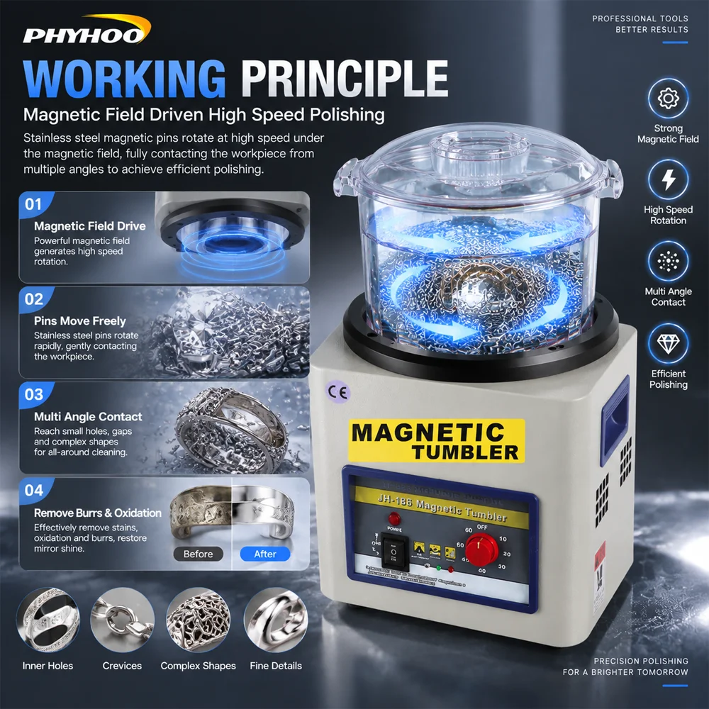 PHYHOO JH185 Magnetic Tumbler - Jewelry Magnetic Tumbler Polisher Pin 评论和价格