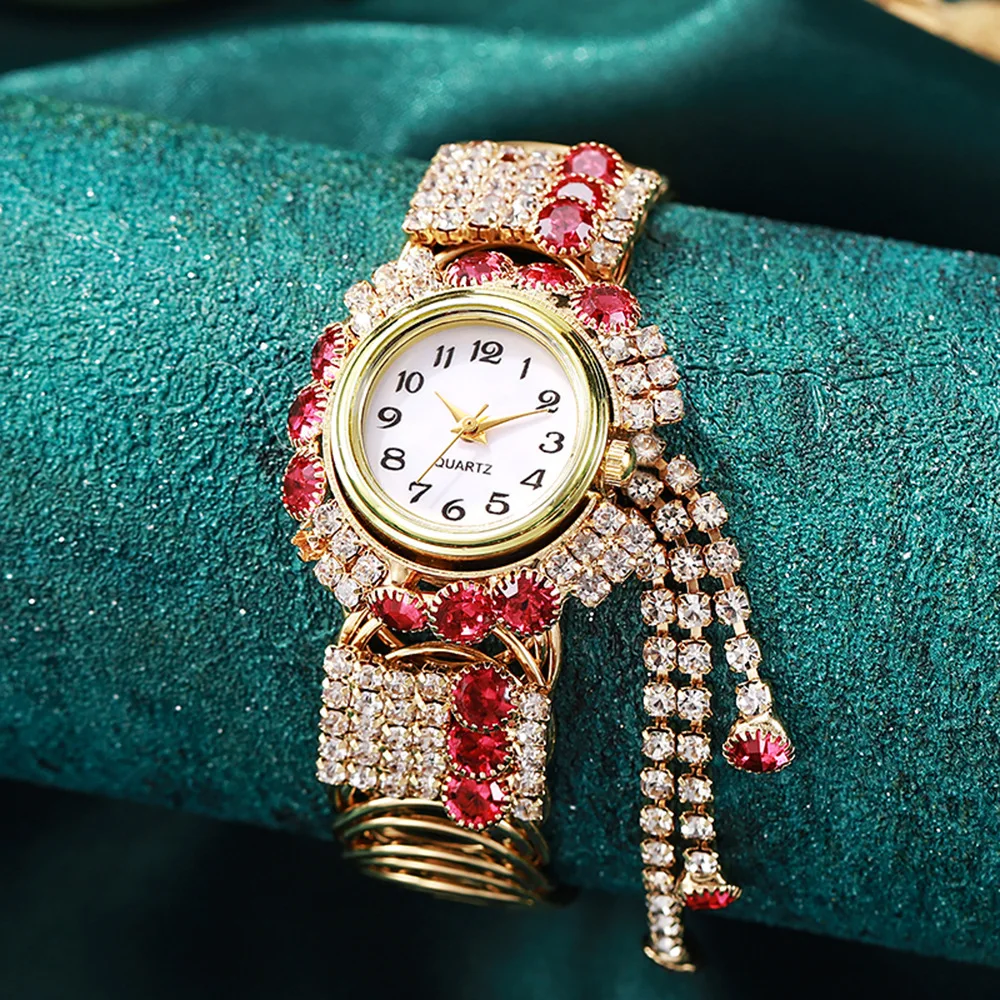 New Full Diamond Women's Watch Inlaid with Diamonds European and American Alloy Creative Tassel Bracelet Quartz Watch