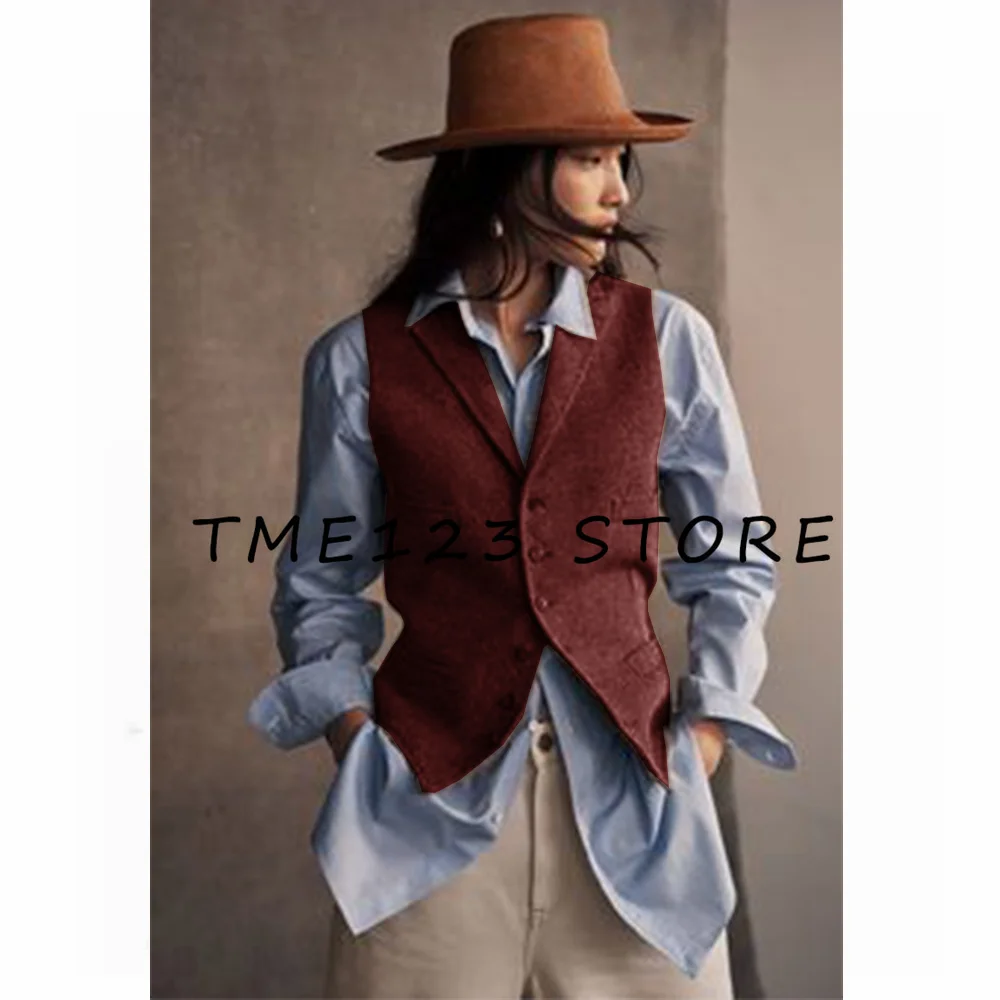 Wool Women\'s Vest Sleeveless Single Breasted V-neck Business Casual Vests for Women Korea Dongdaemun Winter Coats Store Jackets