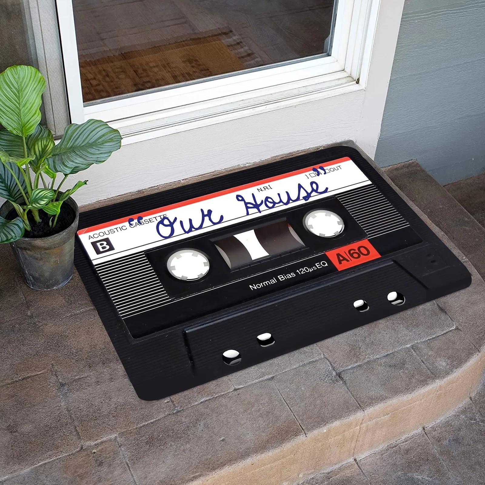 Retro Cassette Tape Design Welcome Doormat, Non-Slip Absorbent Polyester Indoor Entrance Rug, Rectangle Home Decor Floor Mat