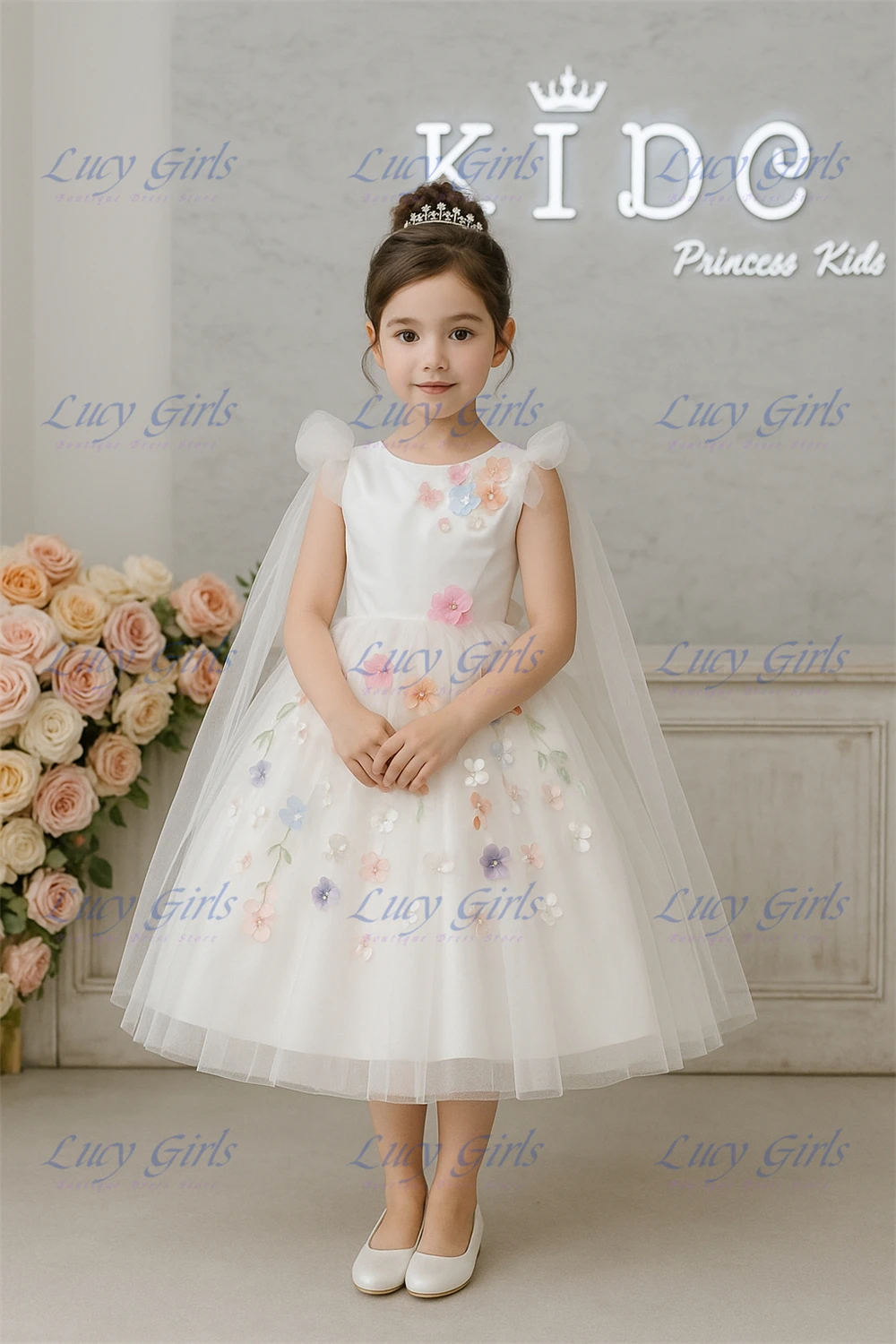 

Lovely Flower Girl Dress Satin With Tulle Fluffy Quality 3D Applique for Kids Wedding Birthday Holiday Party Evening Ball Gowns