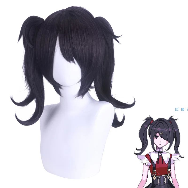 

Long Black Twin Ponytail Synthetic Wig Cosplay Costume Party Heat Resistant Anime Style Women Girl
