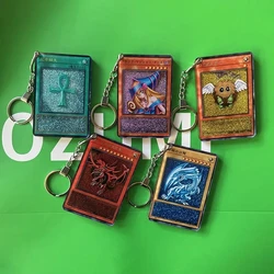 Anime Duel Monsters Keychain Monster Reborn Blue Eyes White Dragon Sky Dragon Acrylic Transparent Card Pendant Keychain