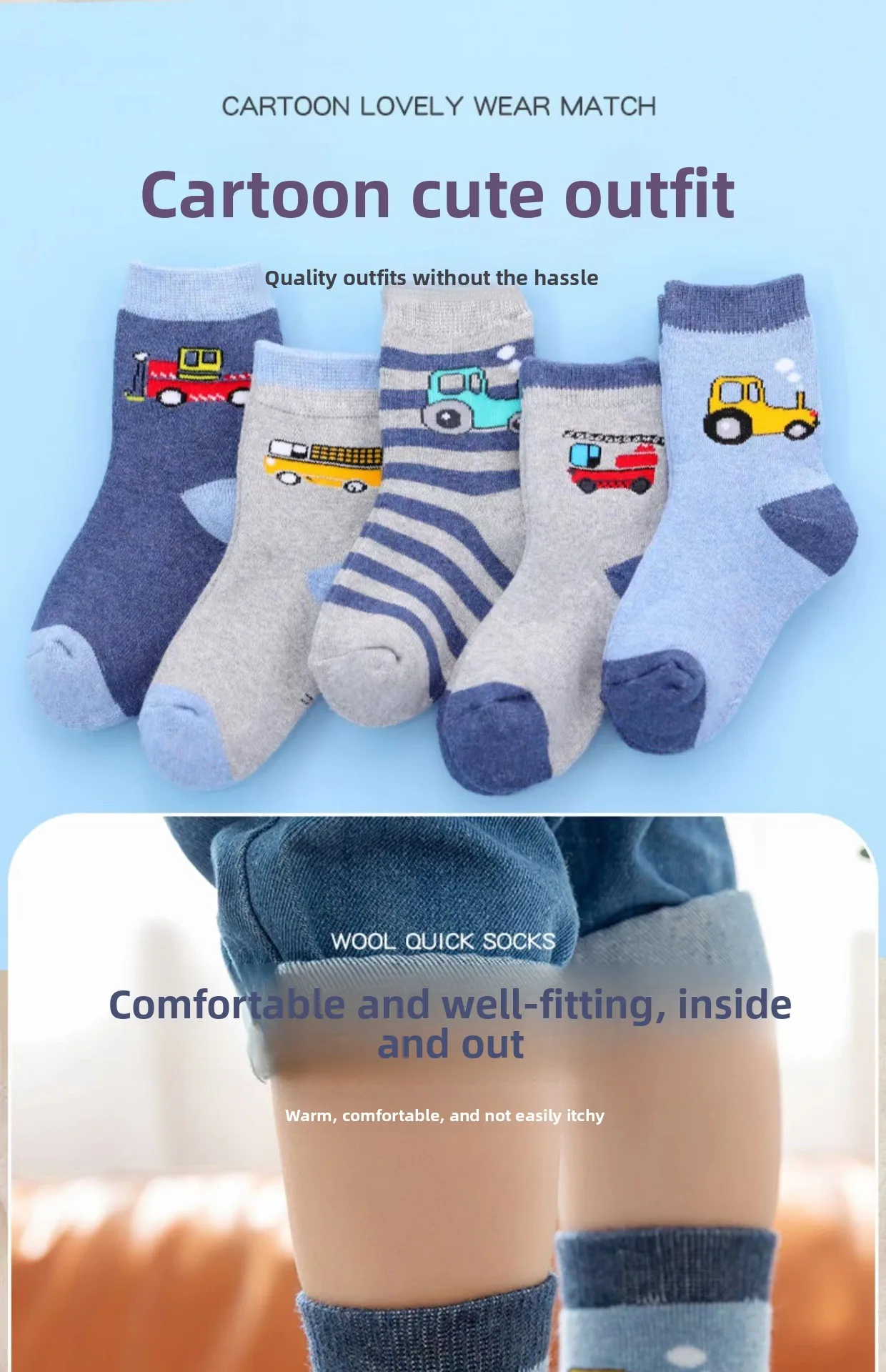 5 Paar Kinder-Thermo-Fleece-gefütterte Frottee-Socken mit mittlerer Wade, rutschfest, für den Winter, warm, für Babys und Kleinkinder, Unisex, Bodensocken für Jungen und Mädchen – Detail 8