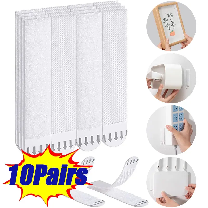 10 pares de tiras adhesivas de doble cara, tiras adhesivas no destructivas para colgar en la pared, ganchos de pared, tira adhesiva extraíble sin herramientas