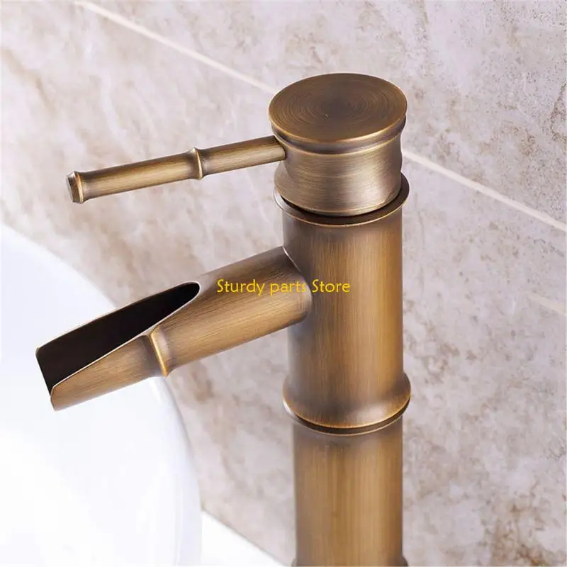 

97QC Antique Sink Faucet Cold/Hot Mixer Basin Tap Bamboo Single Lever Basin Tap