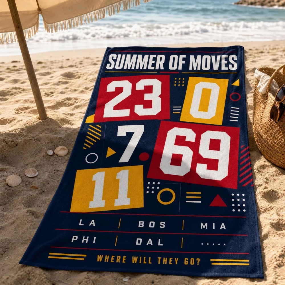Summer of Moves Basketball City Number Beach Towel Team Jersey Graphic Microfiber Quick Dry Swimming Blanket