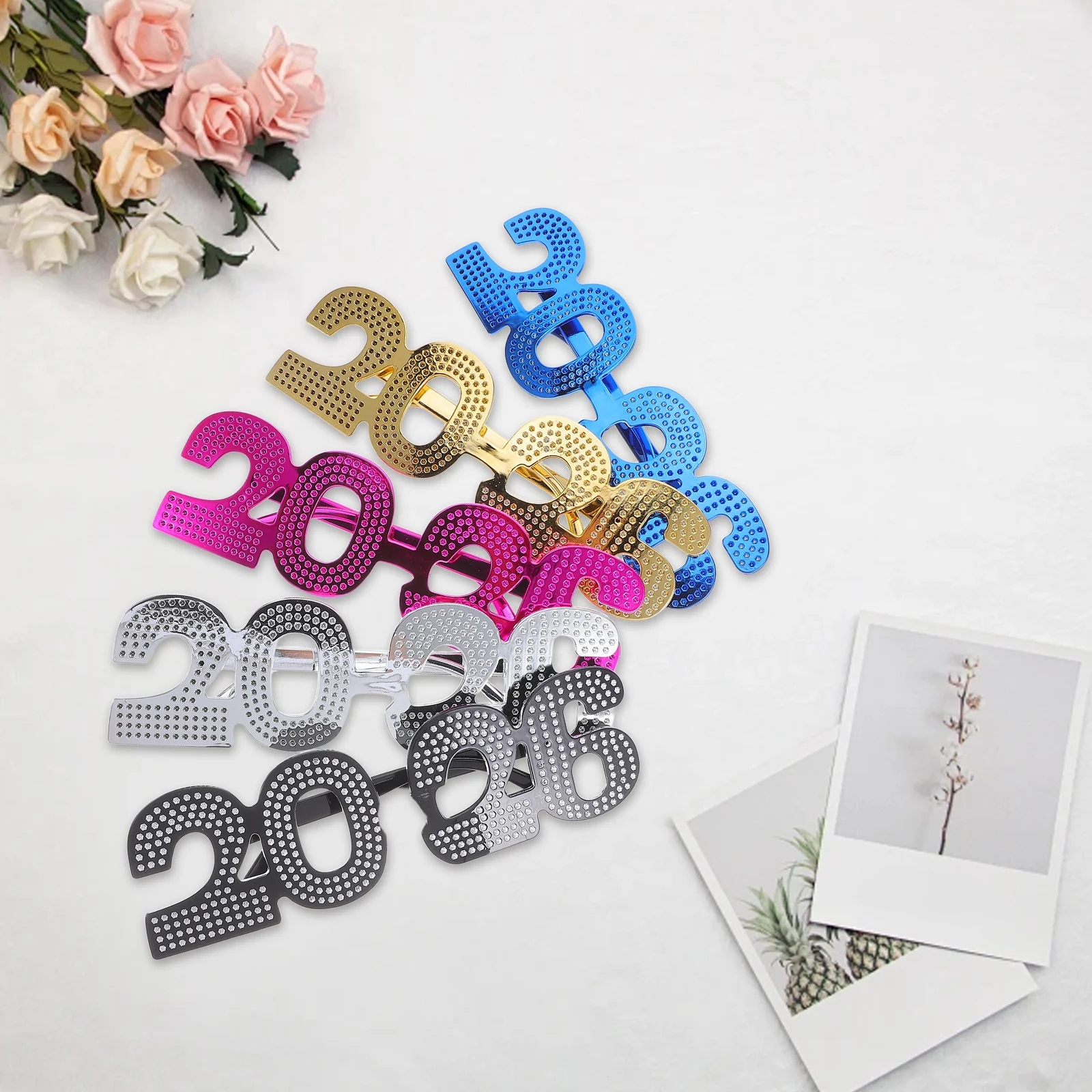 

5Pcs 2026 Glasses Retro Style Glitter Number Eyeglasses Lightweight Portable for Festive Gatherings Photo Props 2026