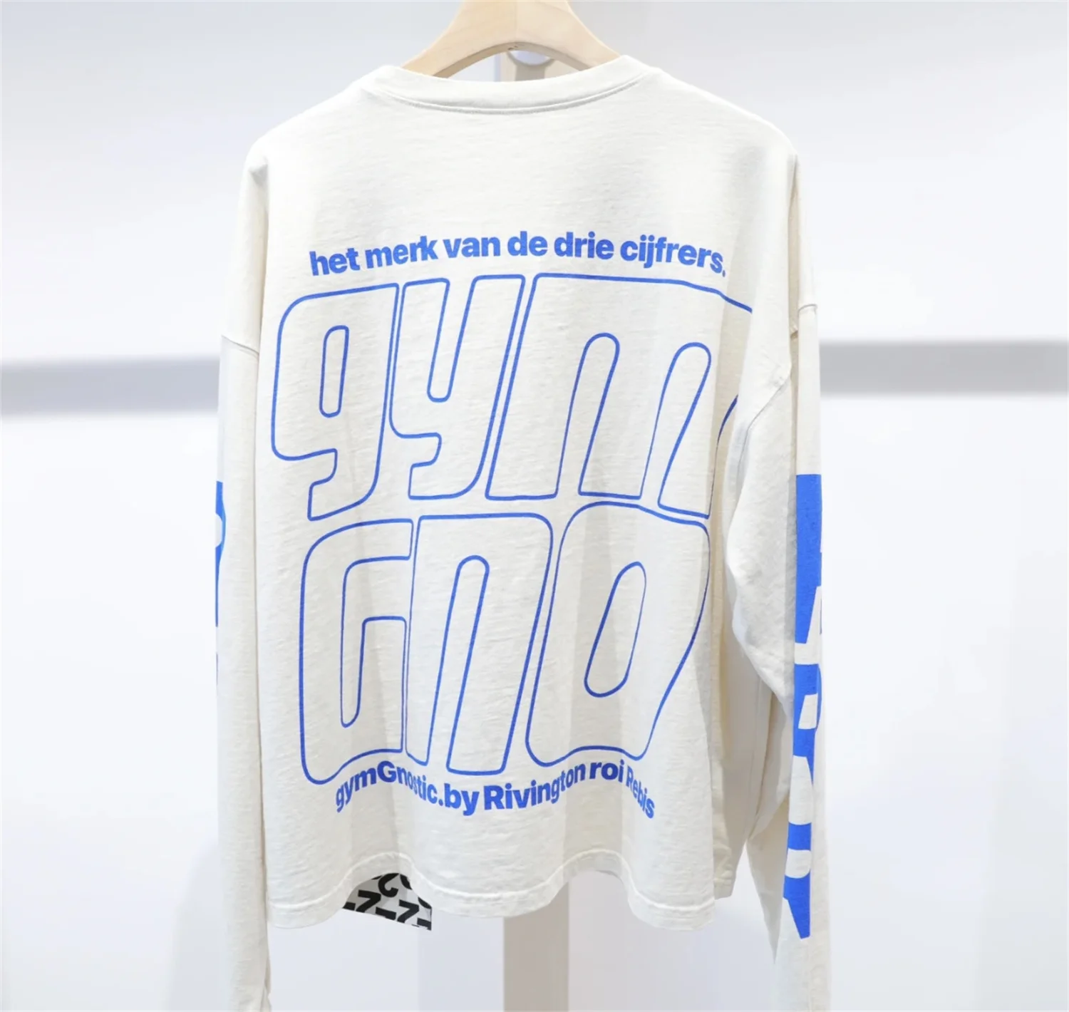 SS24 Vintage gymGnostic 123 Portrait Letter Print High-Street Casual White Loose Cotton Long Sleeve T Shirt Pullover Sweatshirt